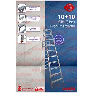Safir Serisi -10 10 Basamaklı Çift Çıkışlı Galvanizli Profil Merdiven (ev, Bahçe, Işyeri̇ Içi̇n Uygun)