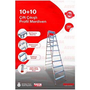 Yakut Serisi -10 10 Basamaklı Çift Çıkışlı Galvanizli Profil Merdiven (ev, Bahçe, Işyeri̇ Içi̇n Uygun)