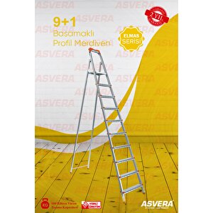 Elmas Serisi - 9+1 Basamaklı Katlanır Profil Merdiven | Ev Bahçe Ofis Atölye İçin Sağlam Metal
