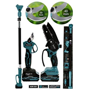 Profesyonel 2'li Set 21v Çift Akülü Teleskopik Kollu Bağ Makası & Budama Testeresi