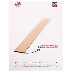 Ahşap Mum Fitili 12 Mm Genişlik – 1.2 Mm Kalınlık, Doğal Ahşap | Cereus 100 Adet