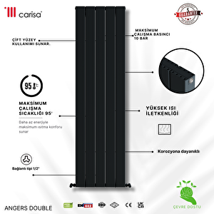 Angers Double Yakıt Tasarruflu Premium Malzeme Alüminyum Radyatör 180x39,5cm Kumlu Antrasit