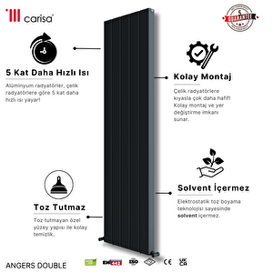 Angers Double Yakıt Tasarruflu Premium Malzeme Alüminyum Radyatör 180x39,5cm Kumlu Antrasit