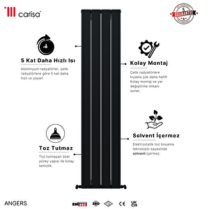 Angers Yakıt Tasarruflu Premium Malzeme Alüminyum Radyatör 180x49,5cm Kumlu Açık Gri