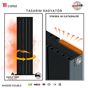 Angers Double Yakıt Tasarruflu Premium Malzeme Alüminyum Radyatör 180x29,5cm Kumlu Antrasit