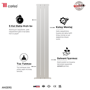 Angers Yakıt Tasarruflu Premium Malzeme Alüminyum Radyatör 180x49,5cm Kumlu Beyaz
