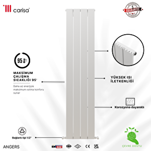 Angers Yakıt Tasarruflu Premium Malzeme Alüminyum Radyatör 180x59,5cm Kumlu Beyaz Beyaz