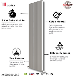 Angers Double Yakıt Tasarruflu Premium Malzeme Alüminyum Radyatör 180x69,5cm Kumlu Açık Gri
