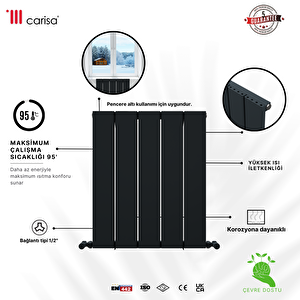 Angers Double Yakıt Tasarruflu Premium Malzeme Alüminyum Radyatör 60x129,5cm Kumlu Antrasit