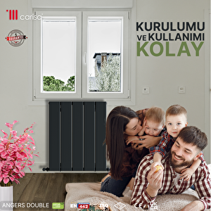 Angers Double Yakıt Tasarruflu Premium Malzeme Alüminyum Radyatör 60x49,5cm Kumlu Siyah Siyah