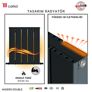 Angers Double Yakıt Tasarruflu Premium Malzeme Alüminyum Radyatör 60x49,5cm Kumlu Siyah