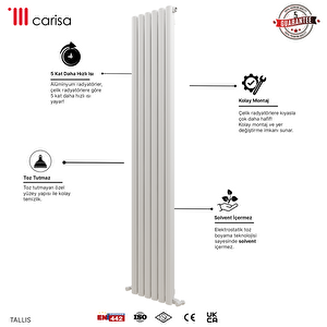 Carisa Tallis Yakıt Tasarruflu Premium Malzeme Alüminyum Radyatör 180x41cm Kumlu Beyaz
