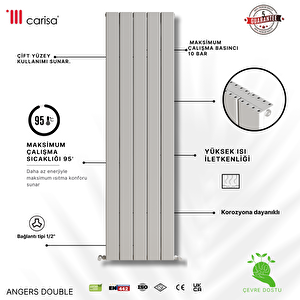 Angers Double Yakıt Tasarruflu Premium Malzeme Alüminyum Radyatör 180x59,5cm Kumlu Beyaz