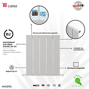 Angers Yakıt Tasarruflu Premium Malzeme Alüminyum Radyatör 60x39,5cm Kumlu Beyaz