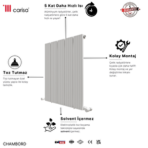 Chambord Yakıt Tasarruflu Premium Malzeme Alüminyum Radyatör 60x129,5cm Kumlu Beyaz