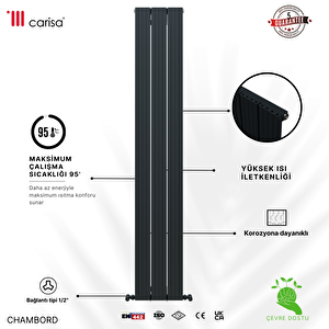 Chambord Yakıt Tasarruflu Premium Malzeme Alüminyum Radyatör 180x29,5cm Kumlu Antrasit
