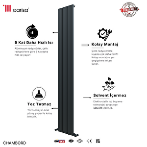 Chambord Yakıt Tasarruflu Premium Malzeme Alüminyum Radyatör 180x29,5cm Kumlu Antrasit