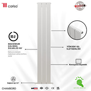 Chambord Yakıt Tasarruflu Premium Malzeme Alüminyum Radyatör 180x49,5cm Kumlu Beyaz