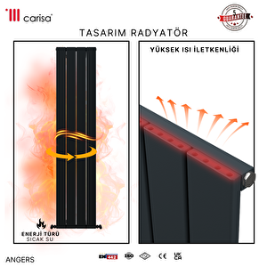 Angers Yakıt Tasarruflu Premium Malzeme Alüminyum Radyatör 180x39,5cm Kumlu Siyah