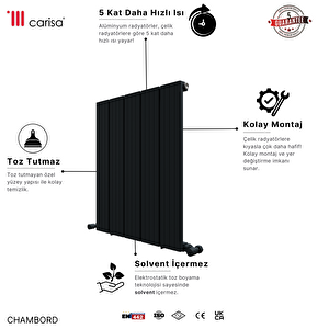 Chambord Yakıt Tasarruflu Premium Malzeme Alüminyum Radyatör 60x69,5cm Kumlu Antrasit