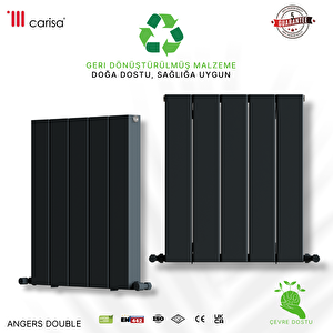 Angers Double Yakıt Tasarruflu Premium Malzeme Alüminyum Radyatör 60x69,5cm Kumlu Siyah
