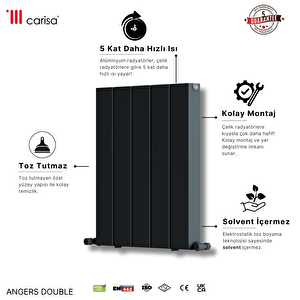 Angers Double Yakıt Tasarruflu Premium Malzeme Alüminyum Radyatör 60x69,5cm Kumlu Antrasit