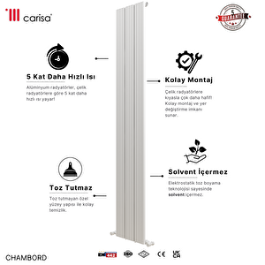 Chambord Yakıt Tasarruflu Premium Malzeme Alüminyum Radyatör 180x39,5cm Kumlu Beyaz