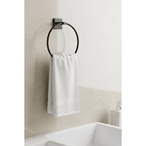 Siyah Yuvarlak Halka Havlu Askılığı – Kare Topuzlu, Vidalı Metal Banyo Askısı, Dayanıklı & Şık - (s-102) - Kts