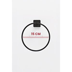 Siyah Yuvarlak Halka Havlu Askılığı – Kare Topuzlu, Vidalı Metal Banyo Askısı, Dayanıklı & Şık - (s-102) - Kts