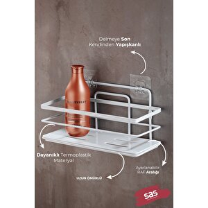 2’li Beyaz Yapışkanlı Ayarlanabilir Banyo Rafı, Paslanmaz Kristal Şampuanlık, (yapıştır/vidala) Lş-01 - Bb