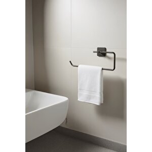 Siyah Yapışkanlı Solo Havluluk – Kare Topuzlu, (yapıştır/vidala) Montajlı Metal Banyo Askısı - (s-110) - Kts