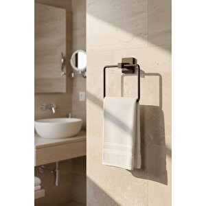 Siyah Kare Havluluk – Kare Topuzlu, (yapıştır/vidala) Montajlı Dayanıklı Metal Havlu Askısı - (s-130) - Kts