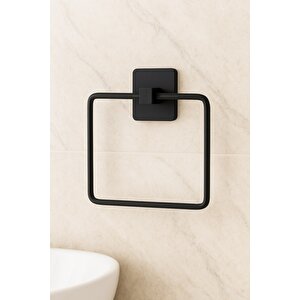 Siyah Kare Havluluk – Kare Topuzlu, (yapıştır/vidala) Montajlı Dayanıklı Metal Havlu Askısı - (s-130) - Kts