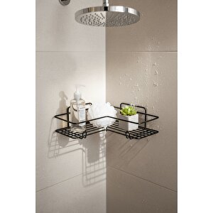 Siyah L Köşelik Kancalı Banyo Rafı, Dayanıklı Paslanmaz, Duş Şampuanlık, Köşe Düzenleyici Raf (tekli)