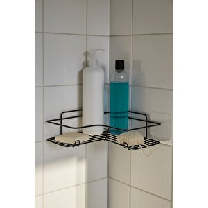 Siyah L Köşelik Kancalı Banyo Rafı, Dayanıklı Paslanmaz, Duş Şampuanlık, Köşe Düzenleyici Raf (tekli)