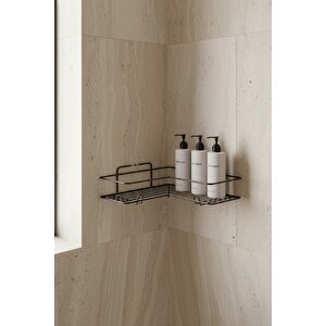 Siyah L Köşelik Kancalı Banyo Rafı, Dayanıklı Paslanmaz, Duş Şampuanlık, Köşe Düzenleyici Raf (tekli)