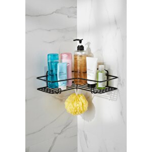 Siyah L Köşelik Kancalı Banyo Rafı, Dayanıklı Paslanmaz, Duş Şampuanlık, Köşe Düzenleyici Raf (tekli)