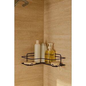 Siyah L Köşelik Kancalı Banyo Rafı, Dayanıklı Paslanmaz, Duş Şampuanlık, Köşe Düzenleyici Raf (tekli)