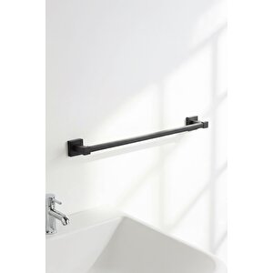 Siyah Yapışkanlı Uzun Havluluk – Kare Topuzlu, (yapıştır/vidala) Montajlı Dayanıklı Metal Askı - (s-101) - Kts