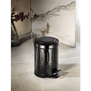 Vintage Siyah Pedallı Çöp Kovası – Paslanmaz Metal, 5 Litre Çıkarılabilir İç Kova (18,5 Cm X 24 Cm)