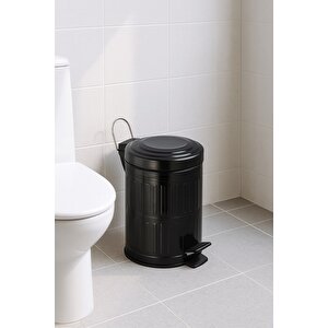 Vintage Siyah Pedallı Çöp Kovası – Paslanmaz Metal, 5 Litre Çıkarılabilir İç Kova (18,5 Cm X 24 Cm)