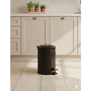 Vintage Siyah Pedallı Çöp Kovası – Paslanmaz Metal, 5 Litre Çıkarılabilir İç Kova (18,5 Cm X 24 Cm)