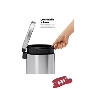 Vintage Siyah Pedallı Çöp Kovası – Paslanmaz Metal, 5 Litre Çıkarılabilir İç Kova (18,5 Cm X 24 Cm)