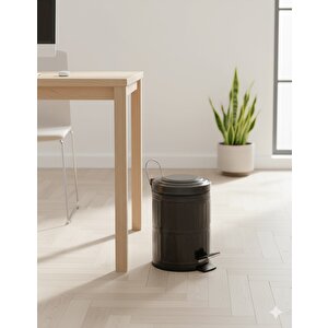 Vintage Siyah Pedallı Çöp Kovası – Paslanmaz Metal, 5 Litre Çıkarılabilir İç Kova (18,5 Cm X 24 Cm)