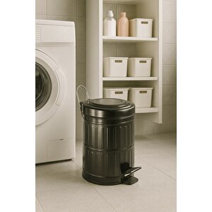 Vintage Siyah Pedallı Çöp Kovası – Paslanmaz Metal, 5 Litre Çıkarılabilir İç Kova (18,5 Cm X 24 Cm)