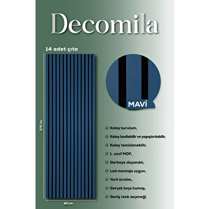 Mdf Ahşap Akustik Duvar Paneli 60x275 Cm - Mavi