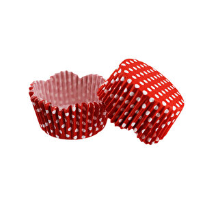 Cupcake Kalıbı Pet Kapsül Dalgalı Kek Kalıbı 65x38 Mm (100 Adet)  Puantiyeli Kırmızı