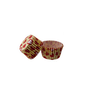 Kek Kalıbı Pet Kapsül 52x45 Mm Kağıt Cupcake Kağıdı (100 Adet)  Sarıya Kırmızı Kalpli Yazılı