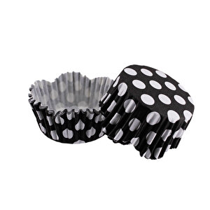 Cupcake Kalıbı Pet Kapsül Dalgalı Kek Kalıbı 65x38 Mm (100 Adet)  Puantiyeli Siyah