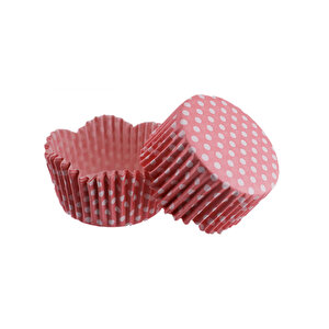 Cupcake Kalıbı Pet Kapsül Dalgalı Kek Kalıbı 65x38 Mm (100 Adet)  Puantiyeli Pembe